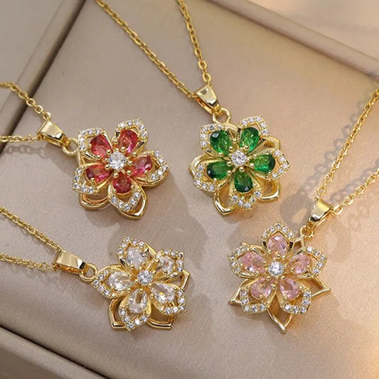 Light Luxury Spin Zircon Flower Pendant Necklace